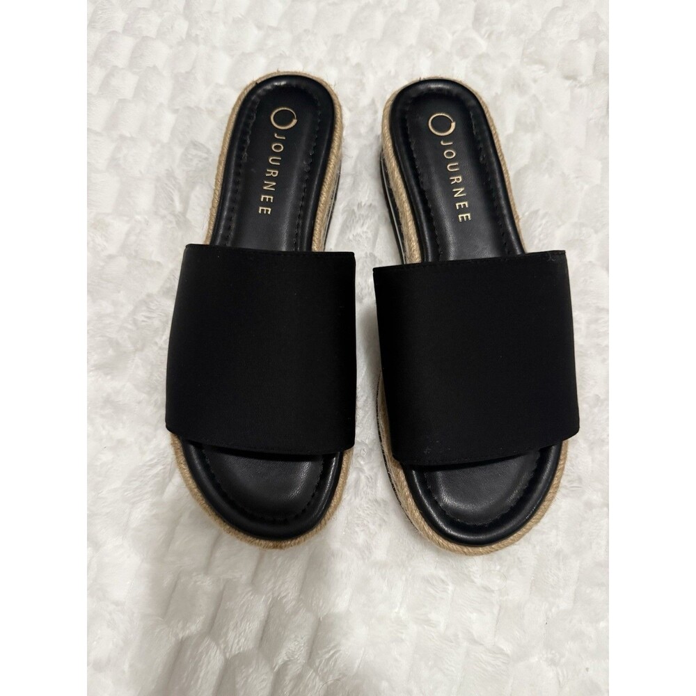 Journee Collection Women Rosey Platform Slide Sandals Size US 8.5W Black
